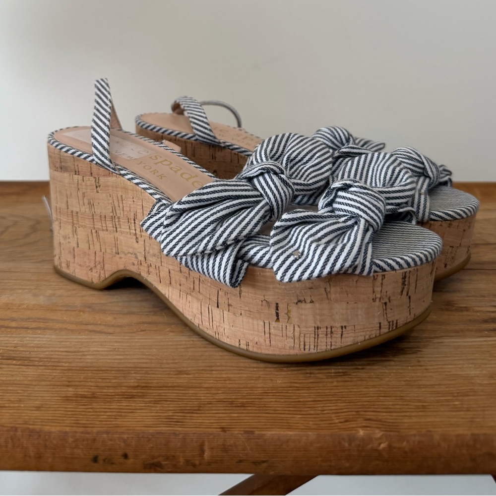 Kate Spade Julep Canvas & Cork Platform Wedge Sandals Heels Blue Women’s 8.5 - Picture 3 of 9